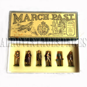 March Past Limited Edition Miniature Figures, 'Royal Flying Corps'.  Series 003 One of Five Hundred Hand painted by Scale Link Limited, R/O The Talbot Hotel, Blandford Road, Iwerne Minster, Dorset DT11 8QN. Made in England. Selection of 6 hand painted Flying Corps miniature figures in mint condition, still in original presentation box with certification of authenticity and 'A Short History of the Contents of this Box' written by John Piper, 1992. A fabulous piece of memorabilia for any discerning collector of aeronautica items.